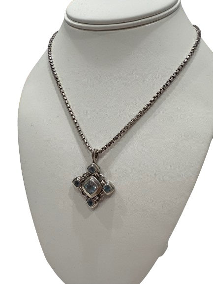 Blue Topaz Renaissance Cross Pendant Necklace