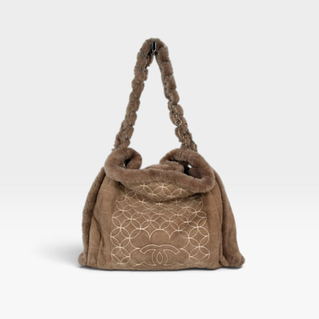 Vintage Shearling and Suede Choco Bar Tote