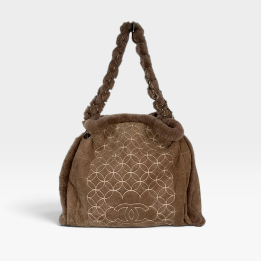 Vintage Shearling and Suede Choco Bar Tote