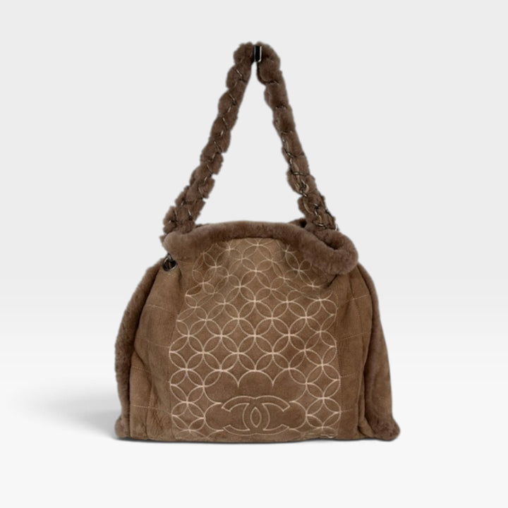 Vintage Shearling and Suede Choco Bar Tote