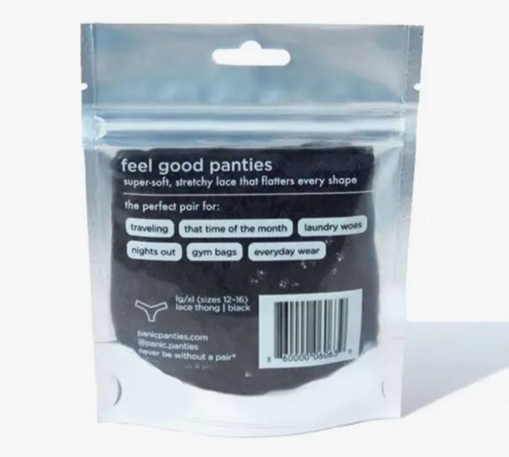Panic Panties Mid-Rise Lace Thong - Black
