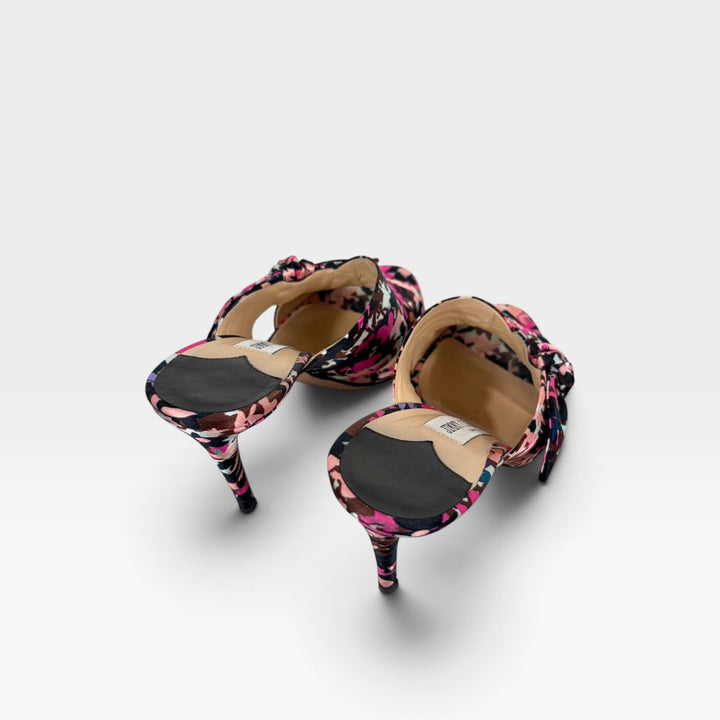 Satin Floral Heeled Mules | Size 38.5