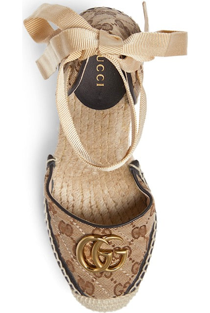 Pilar GG Ankle Tie Espadrille Platform Wedges | Size 6
