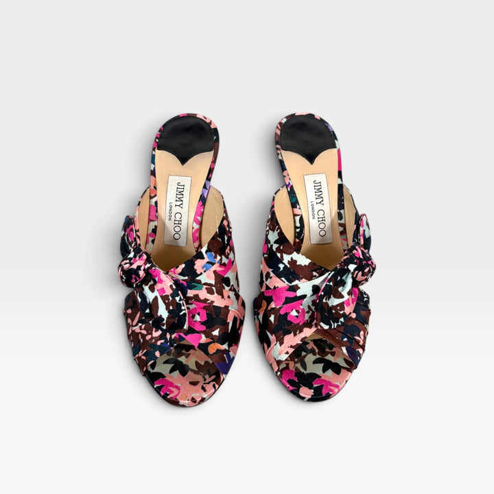 Satin Floral Heeled Mules | Size 38.5