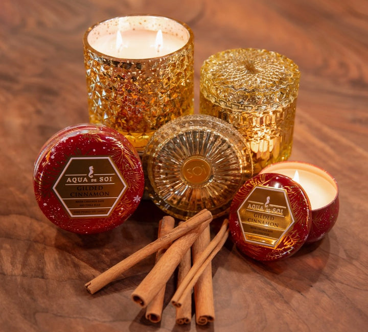 Aqua De Soi Gilded Cinnamon Petite Shimmer Candle 8oz (Gold)