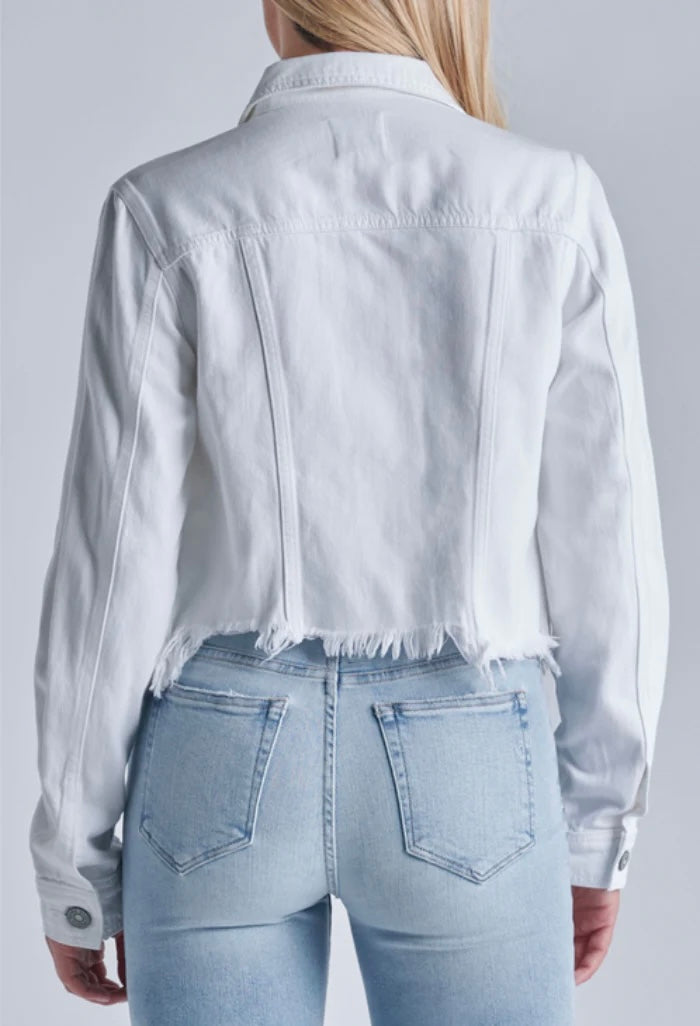 Hidden Cropped Denim Frayed Jacket - Ivory