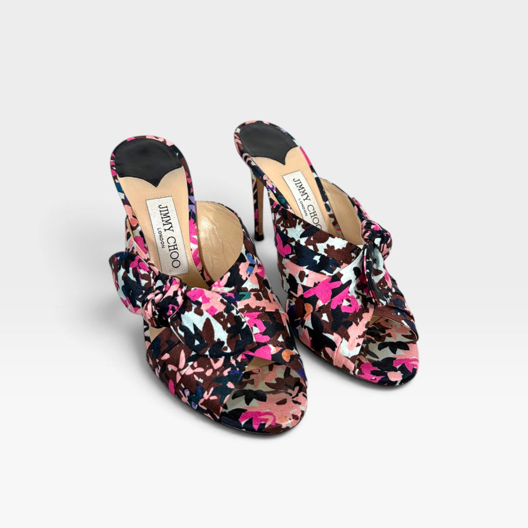 Satin Floral Heeled Mules | Size 38.5