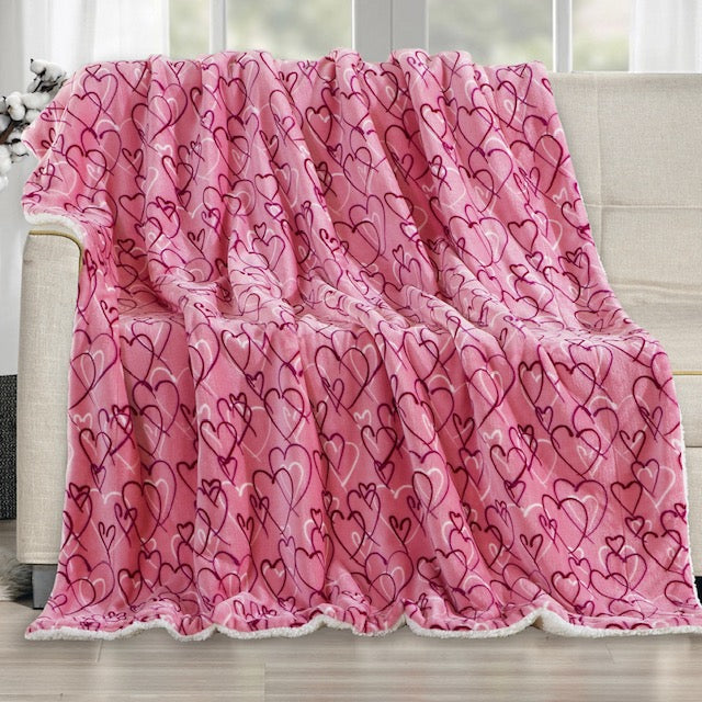 Pink Heart Sherpa Throw Blanket