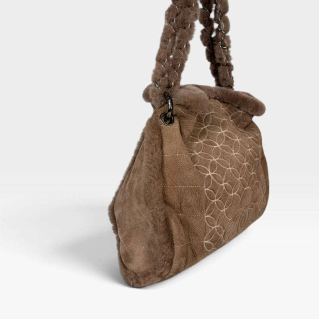 Vintage Shearling and Suede Choco Bar Tote