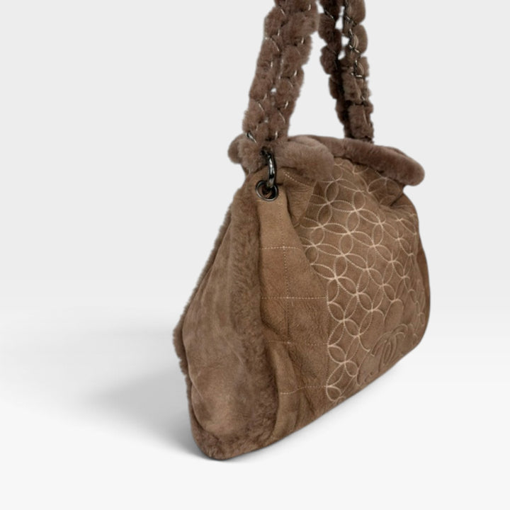Vintage Shearling and Suede Choco Bar Tote