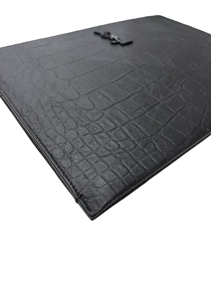 Cassandre Zipped Tablet Holder in Crocodile-Embossed Leather