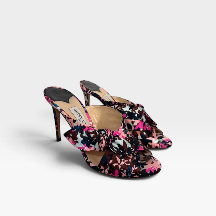Satin Floral Heeled Mules | Size 38.5